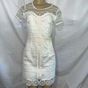 Skies Are Blue Lace Crochet Dress Womens XS White Short Romantic Graduation‎